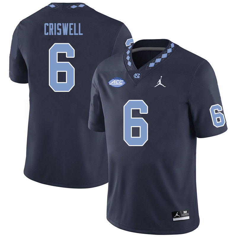 Men #6 Jacolby Criswell North Carolina Tar Heels College Football Jerseys Sale-Black
